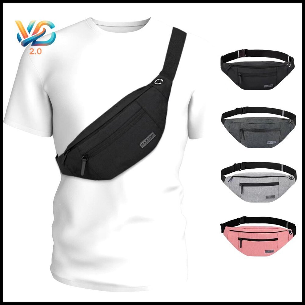Large Crossbody Fanny Pack with 4 Zipper Pockets Hands-Free Waist Pack for